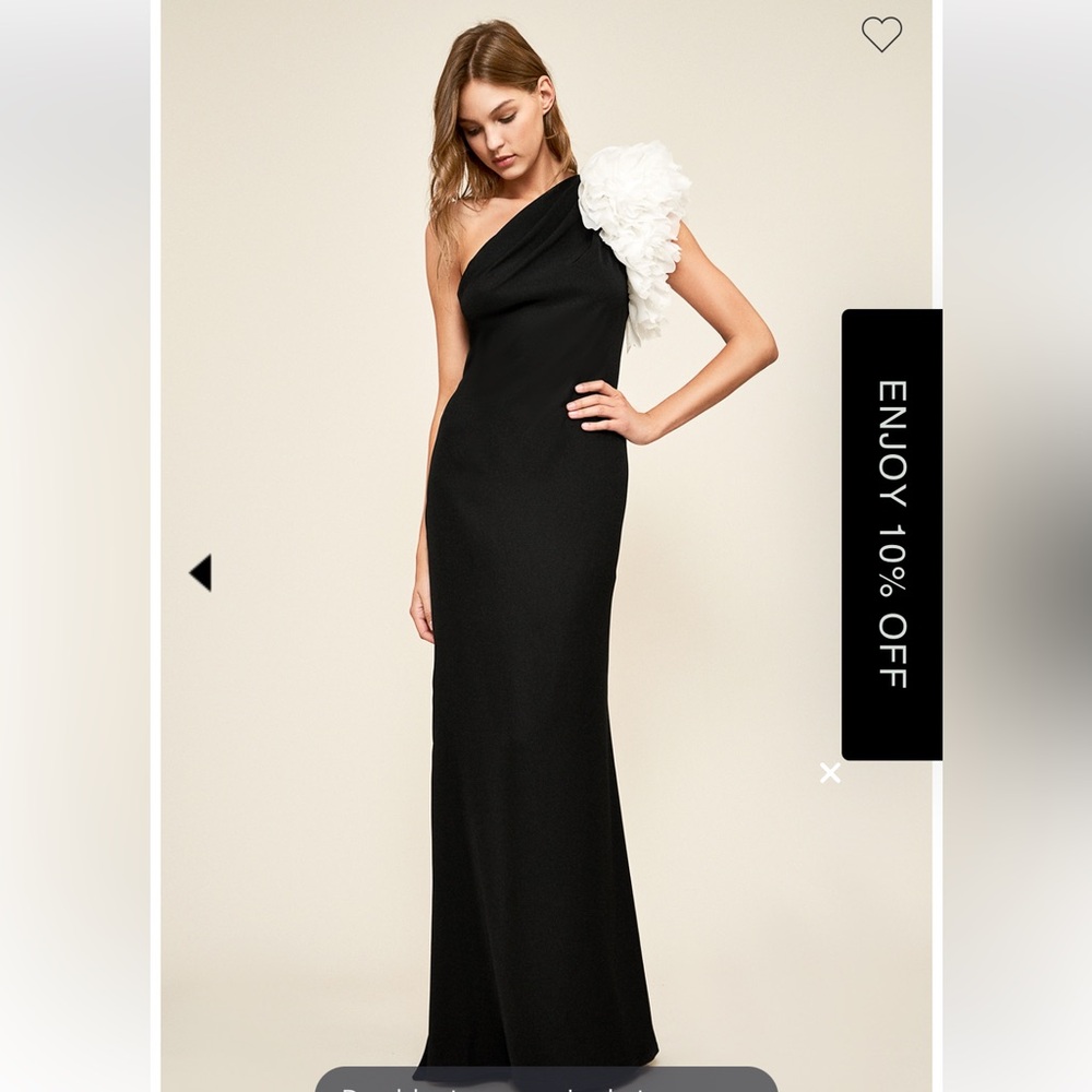 Tadoshi Shoji Crepe Gown with Rosette Shoulder